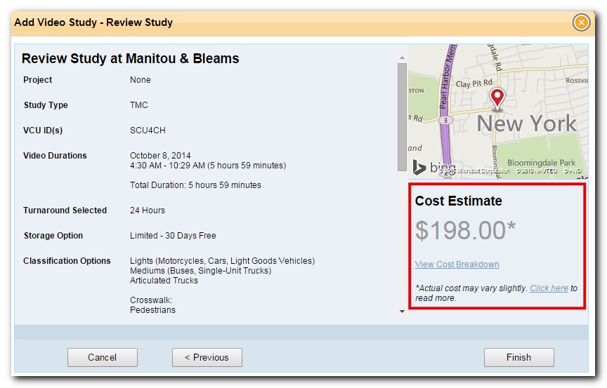 Cost Estimates in Traffic Data Online